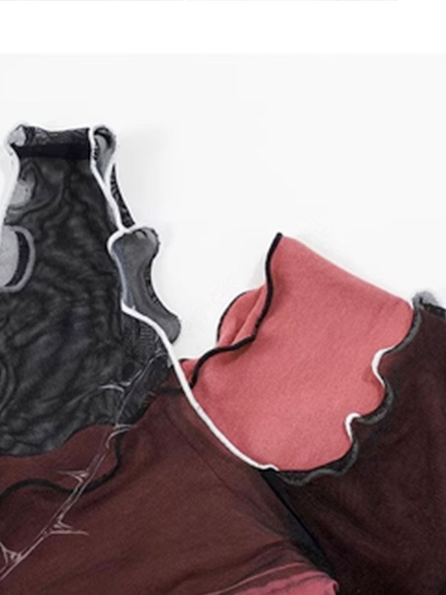 Fake Two Piece Rose Mesh Top