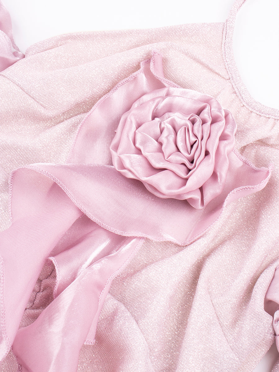 Ruffle Sequins Floral Accessory Bodycon Dress
