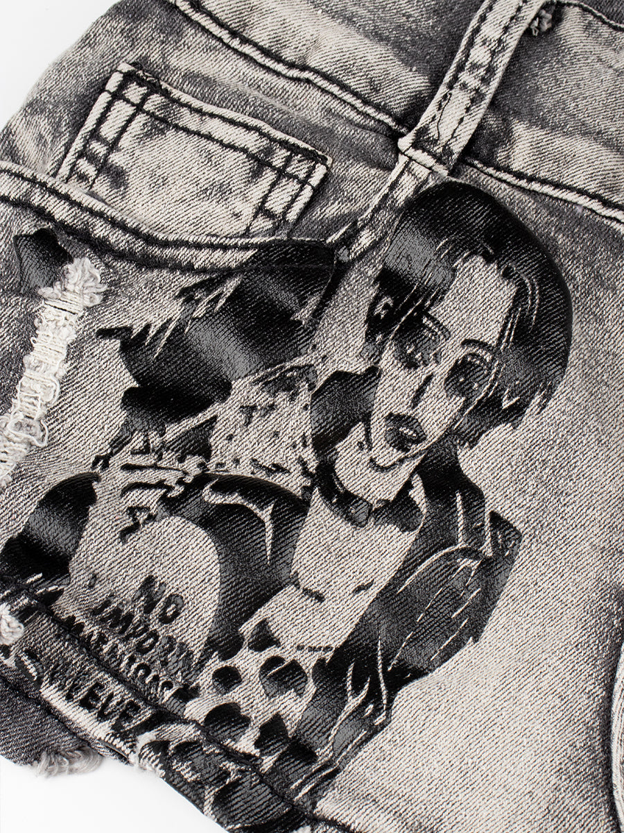 Pirate King Nami Printed Denim Shorts with Belt