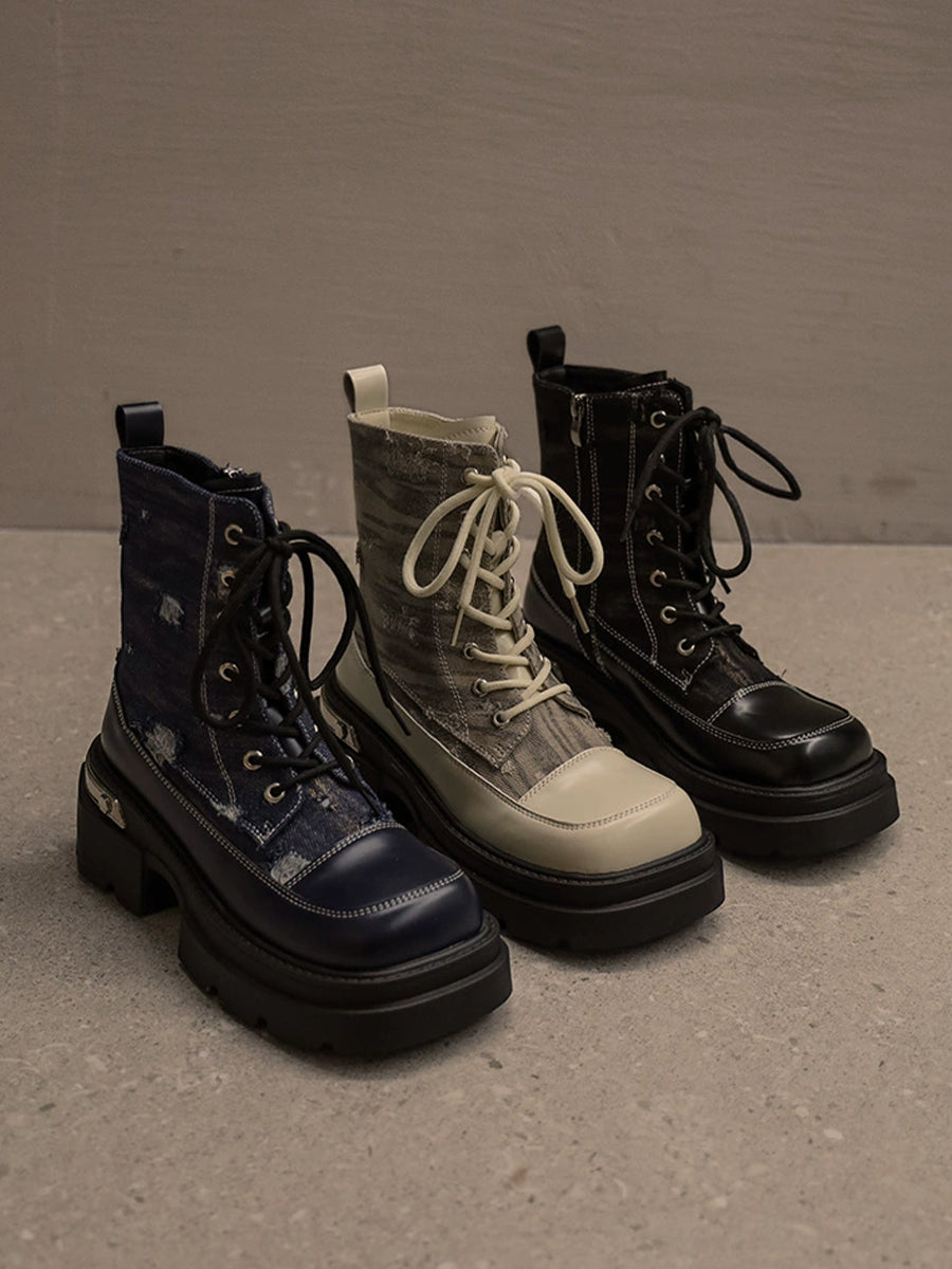 Women's Solid Color Zipper Height Increase V Solid Color Boots