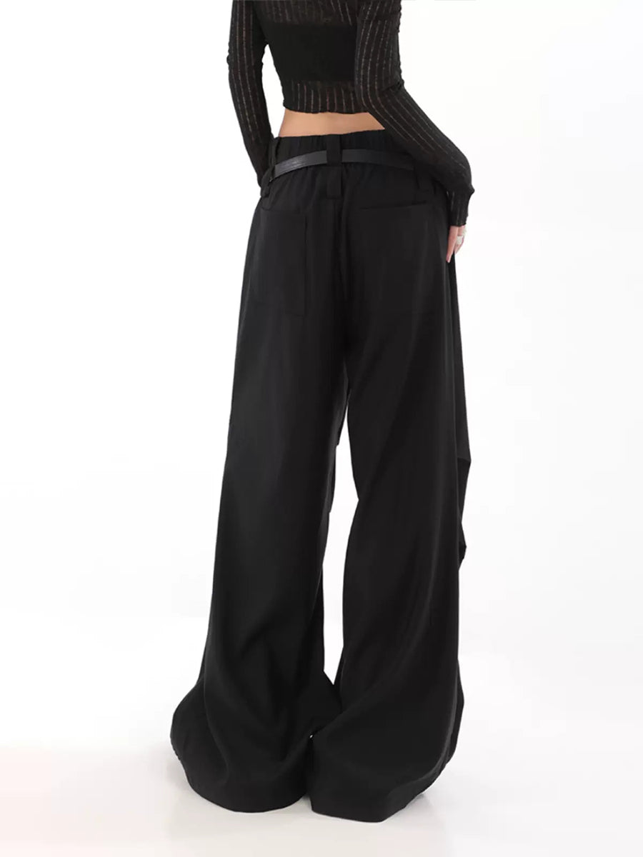 Solid Color Pleated Contour Suit Pants with Belt