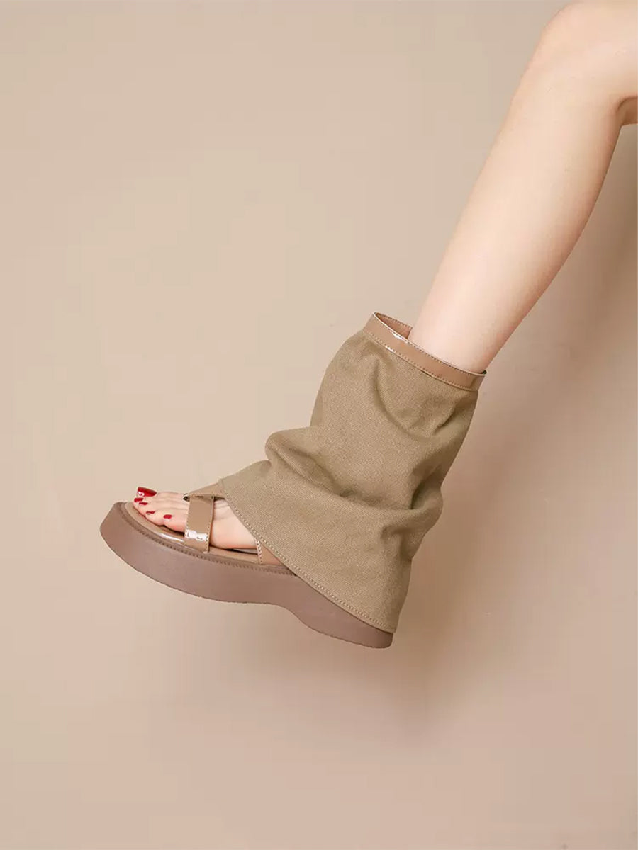 Vintage Denim Boots Sandals with Zipper