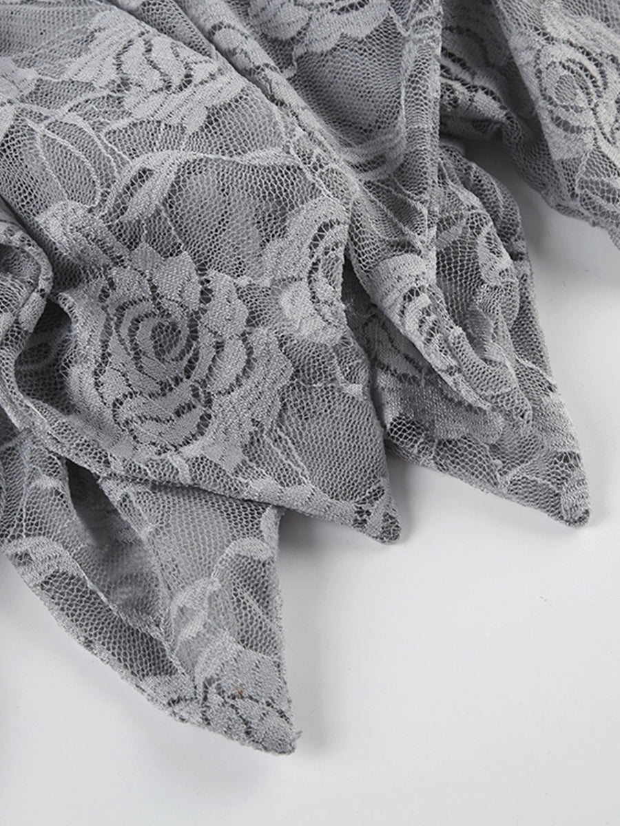 Patchwork Lace Asymmectric Hem Skirt
