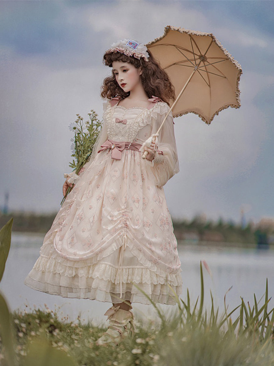 Girls Lolita Princess Dress Kawaii Long Sleeve Chiffon Skirt Cute Girl Dress
