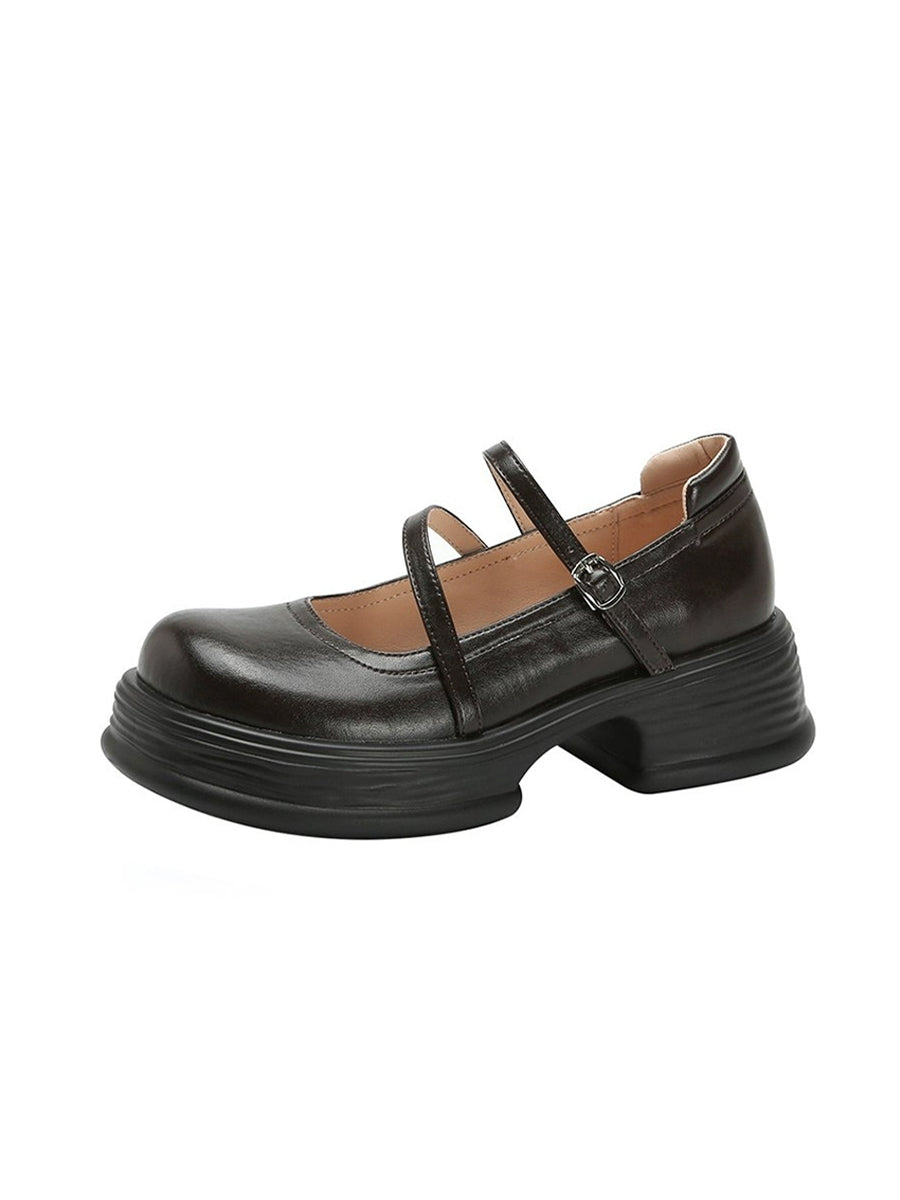 Round Toe Chunky Heeled Ankle Straps Pumps