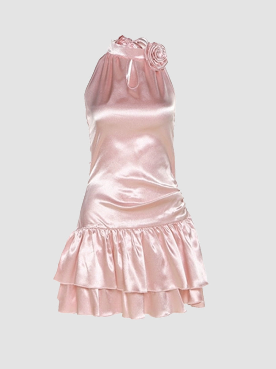 Double Layered Hem Halter Dress
