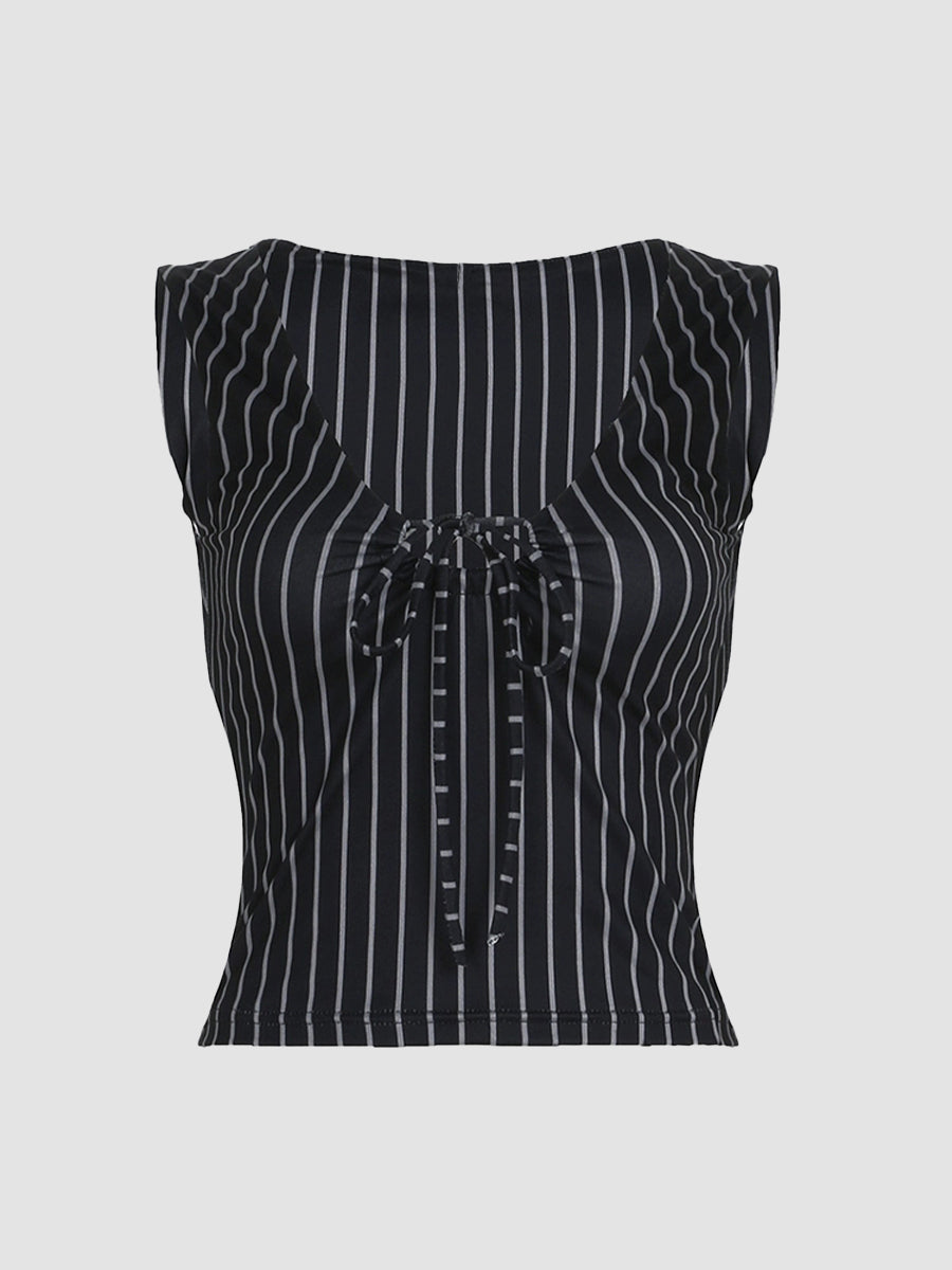 Black Striped Bow Tie Tank Top