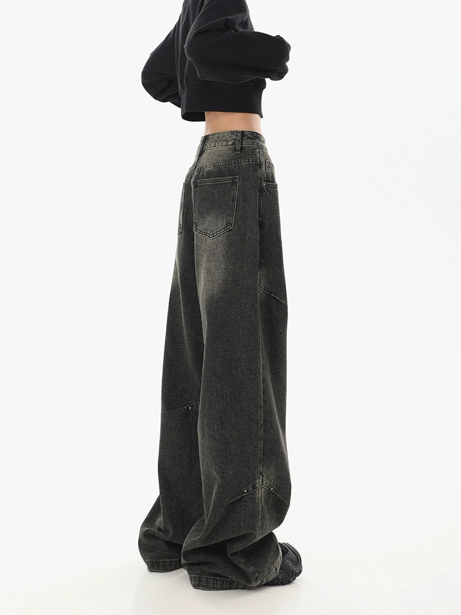 Black Denim Straight Leg Loose Jeans