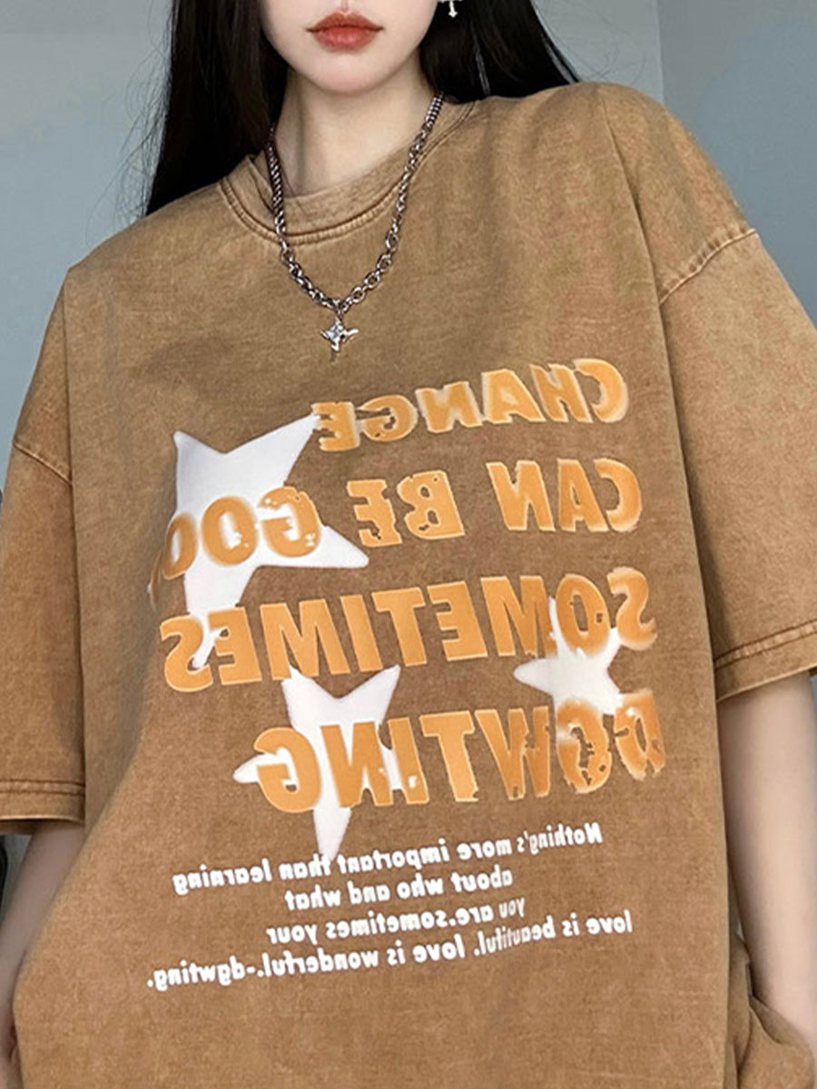 Stars Print Oversize Short Sleeve Top