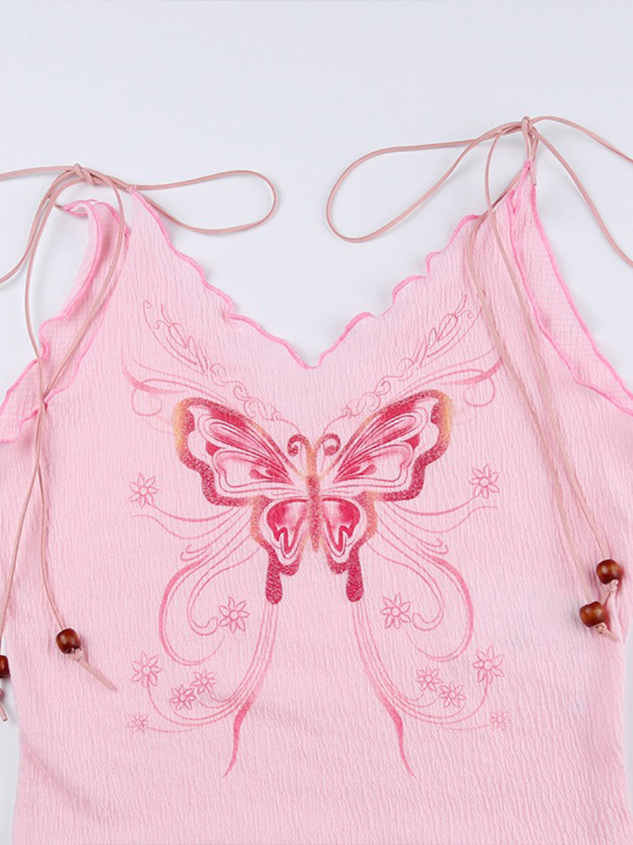 Butterfly Pink Cami Top with Sleeve Cover