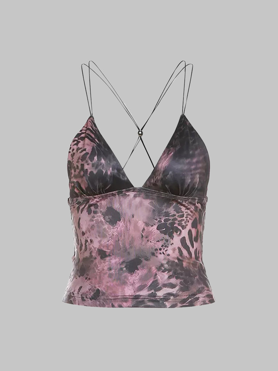 Vintage Printed V-Neck Butterfly Cami Top