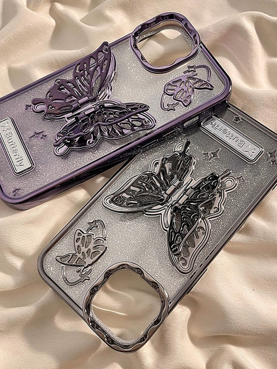 Skeletonized 3D Plating Butterfly Couple Phone Case