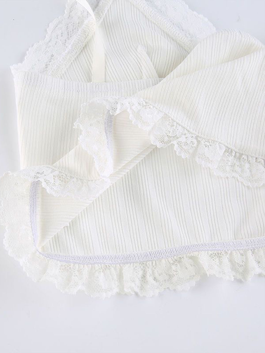 Lace Patchwork Bow Tie Crop Top