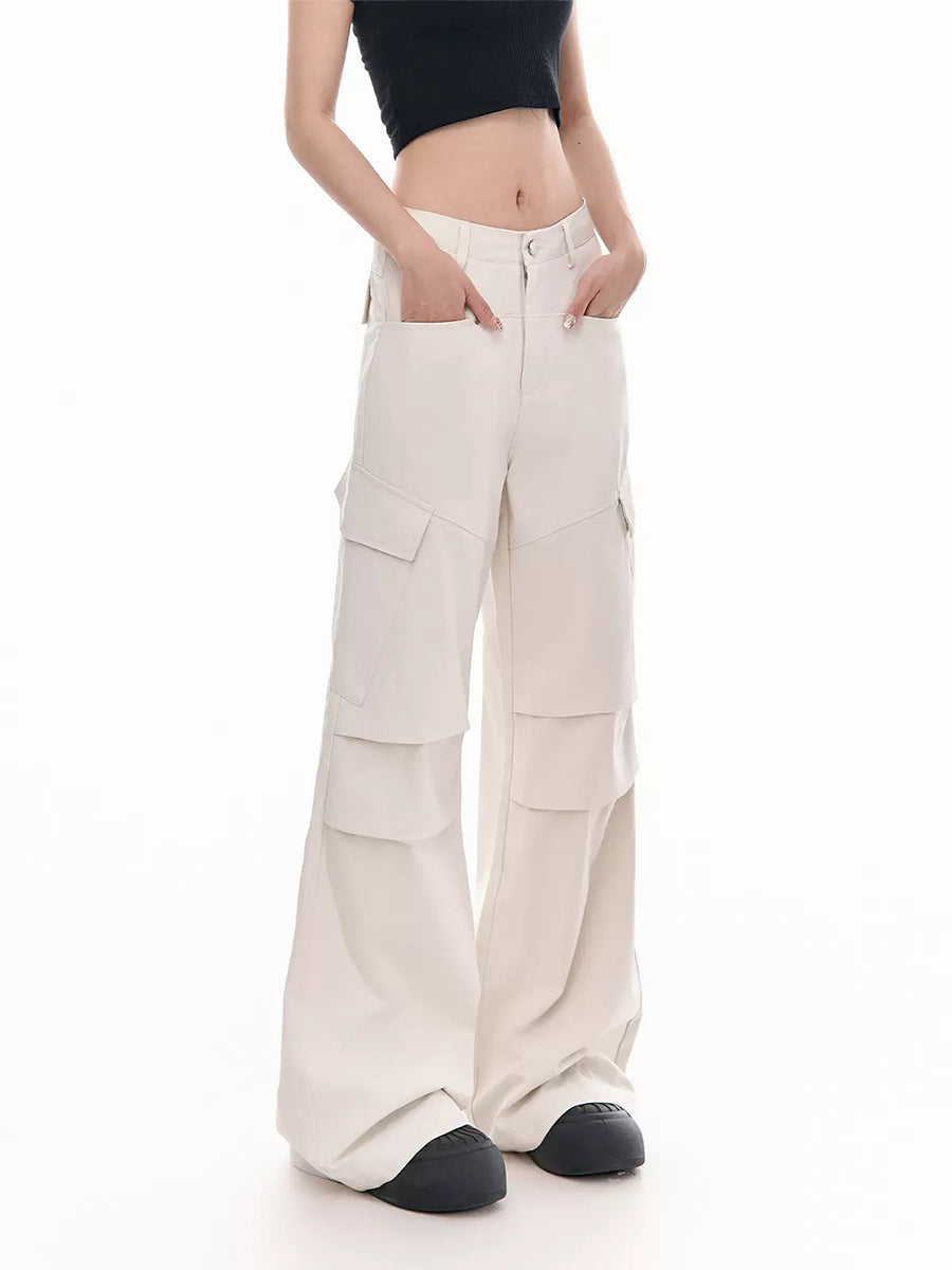 Solid Color Loose Casual Wide Leg Cargo Pants