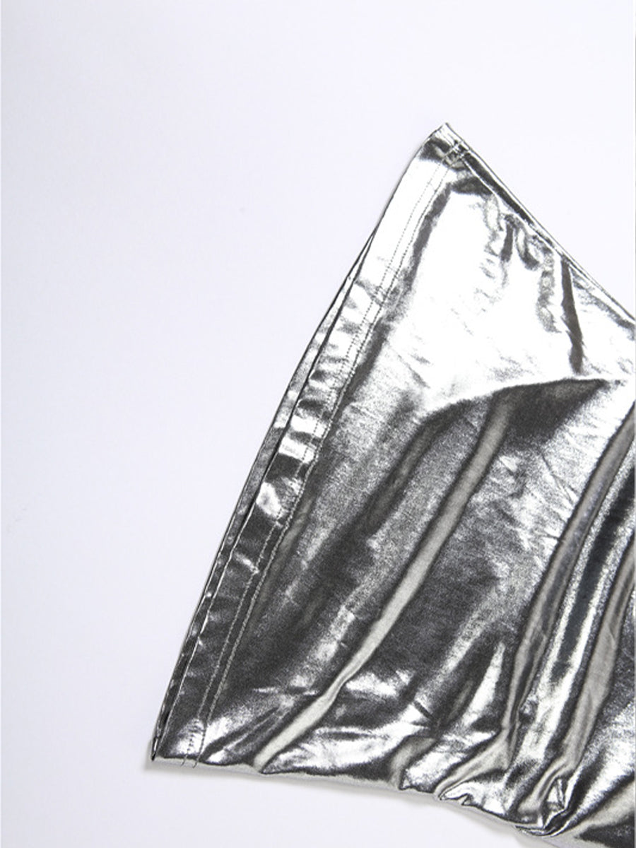 Silver Shiny Chain Halter Top