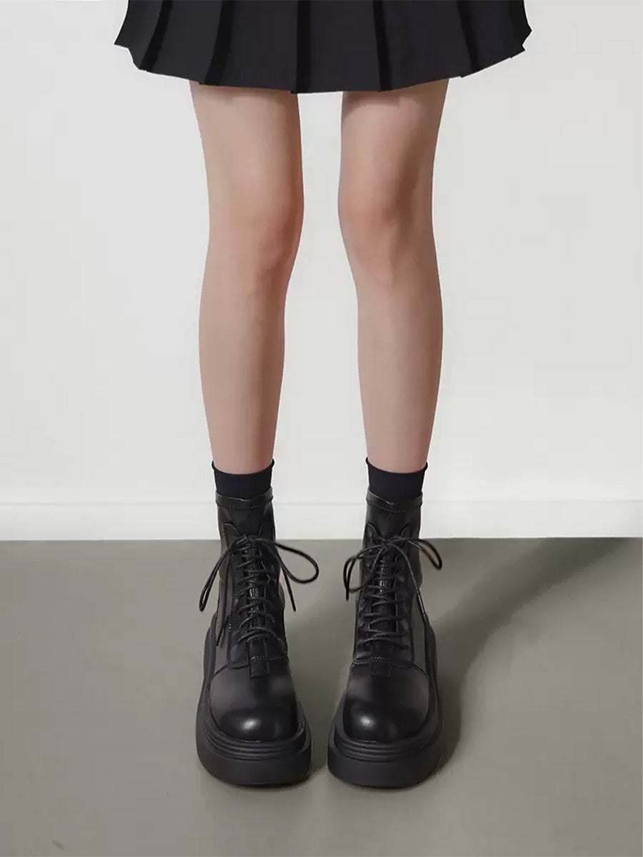 Women's Solid Color Zipper Height Increase PU Solid Color Boots