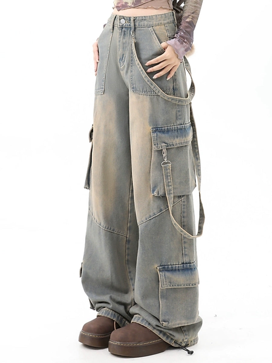 Y2K High Waist Flap Pocket Cargo Denim Jeans