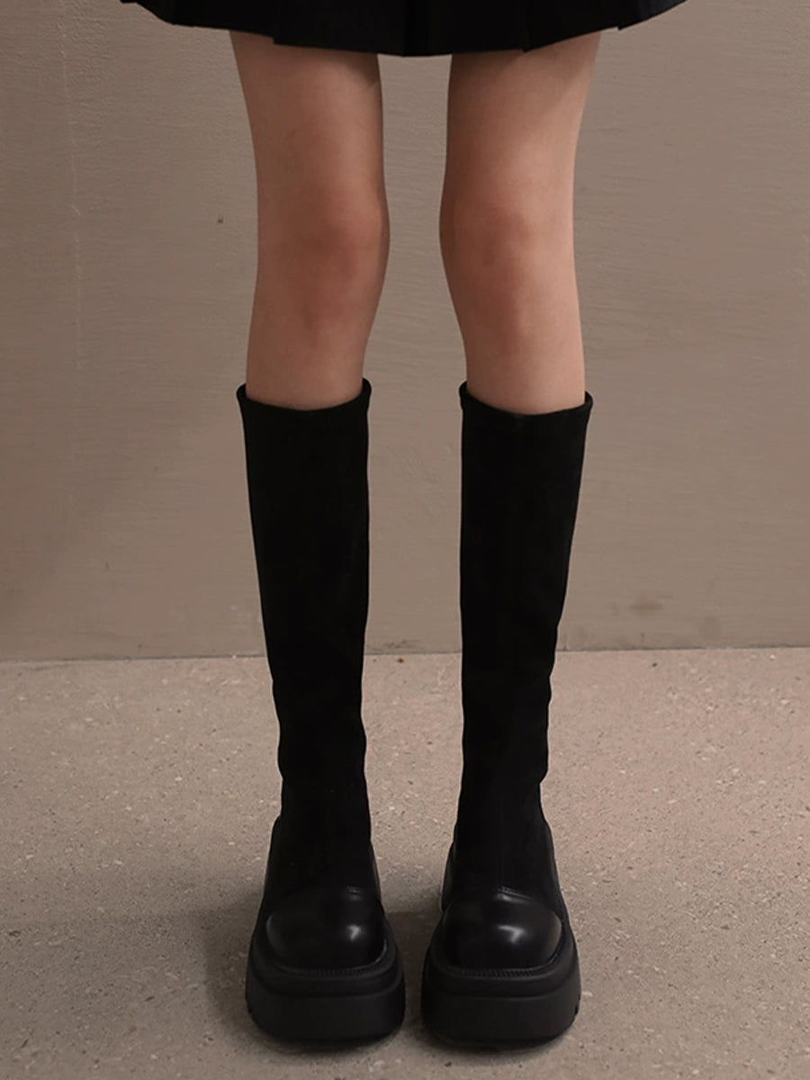 Women's Solid Color Zipper Height Increase Soft Solid Color Boots