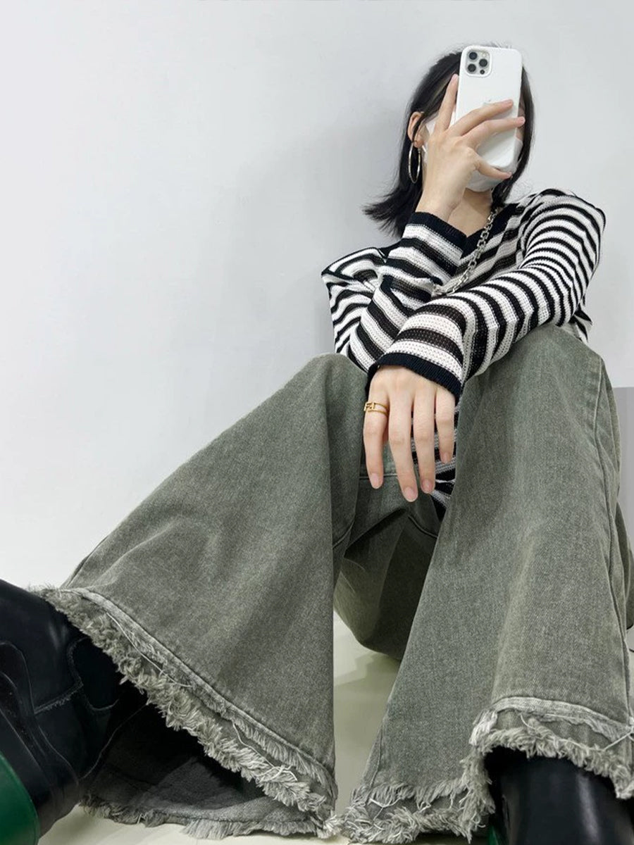 Solid Color Single Button High Waist Loose Jeans