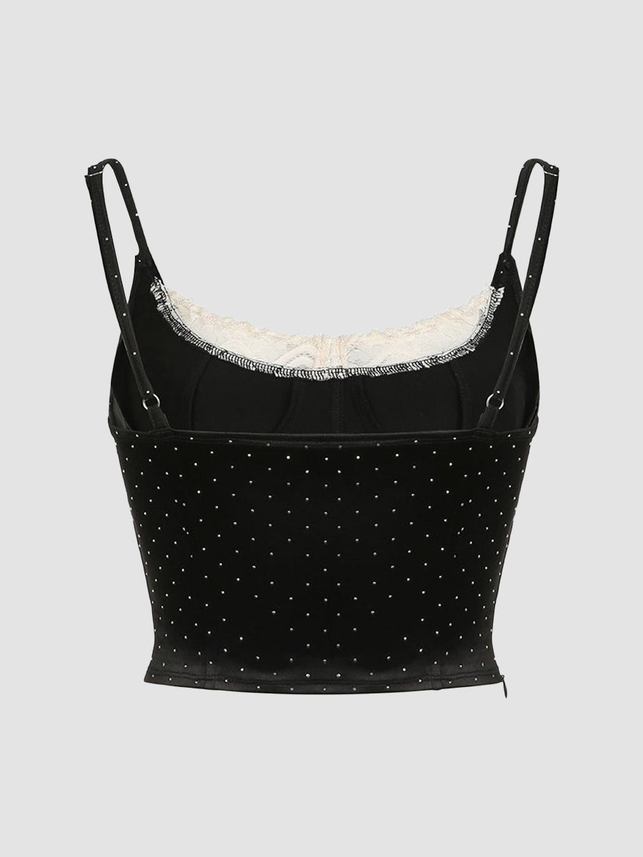 Y2K Corseted Fishbone Polka Dot Cami Top