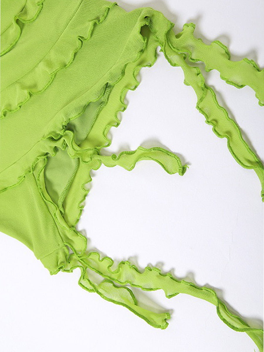 Solid Color Irregular Cutout One-Shoulder Top