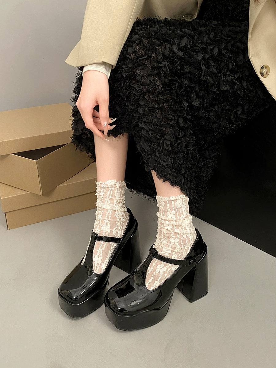 T-Strap Square Toe Mary Jane Heels Shoes