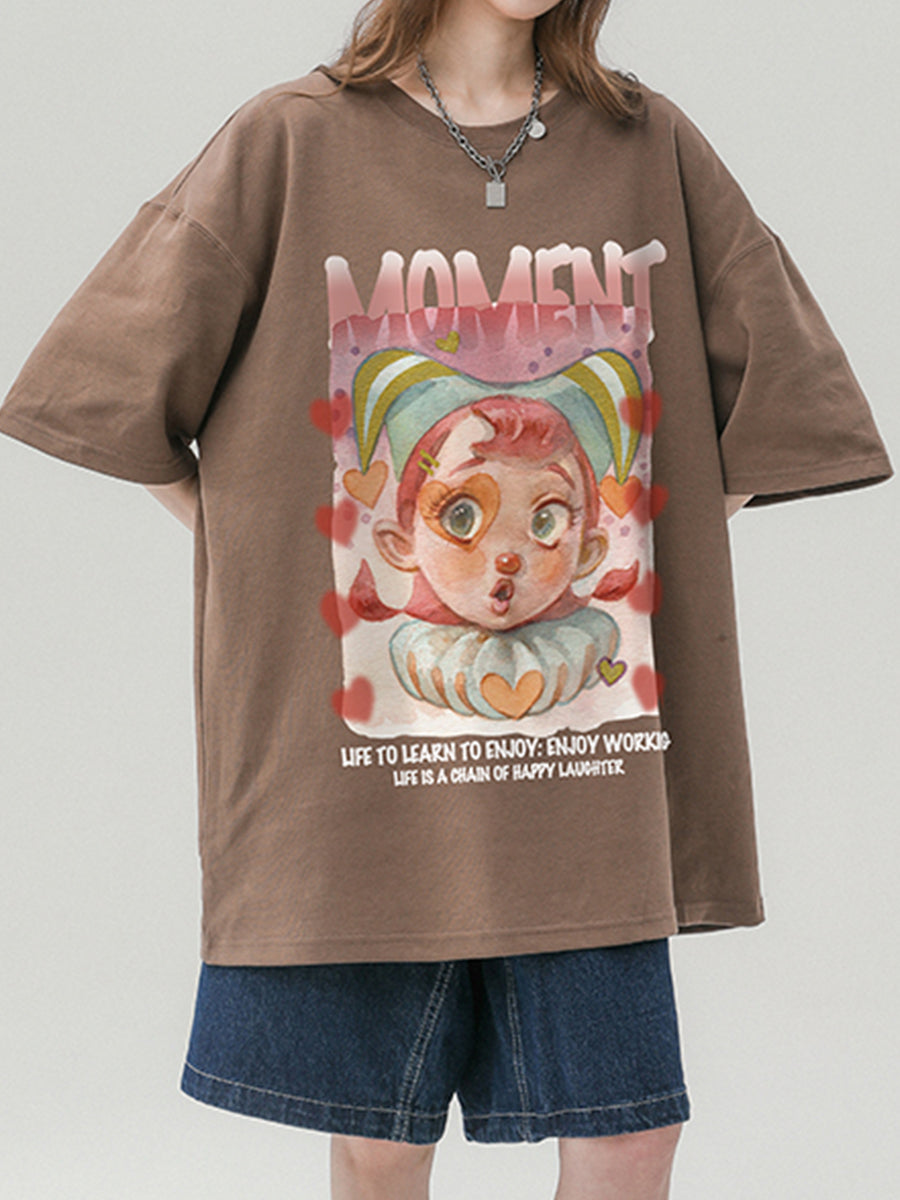 Clown Girl Print Oversize Short Sleeve Top