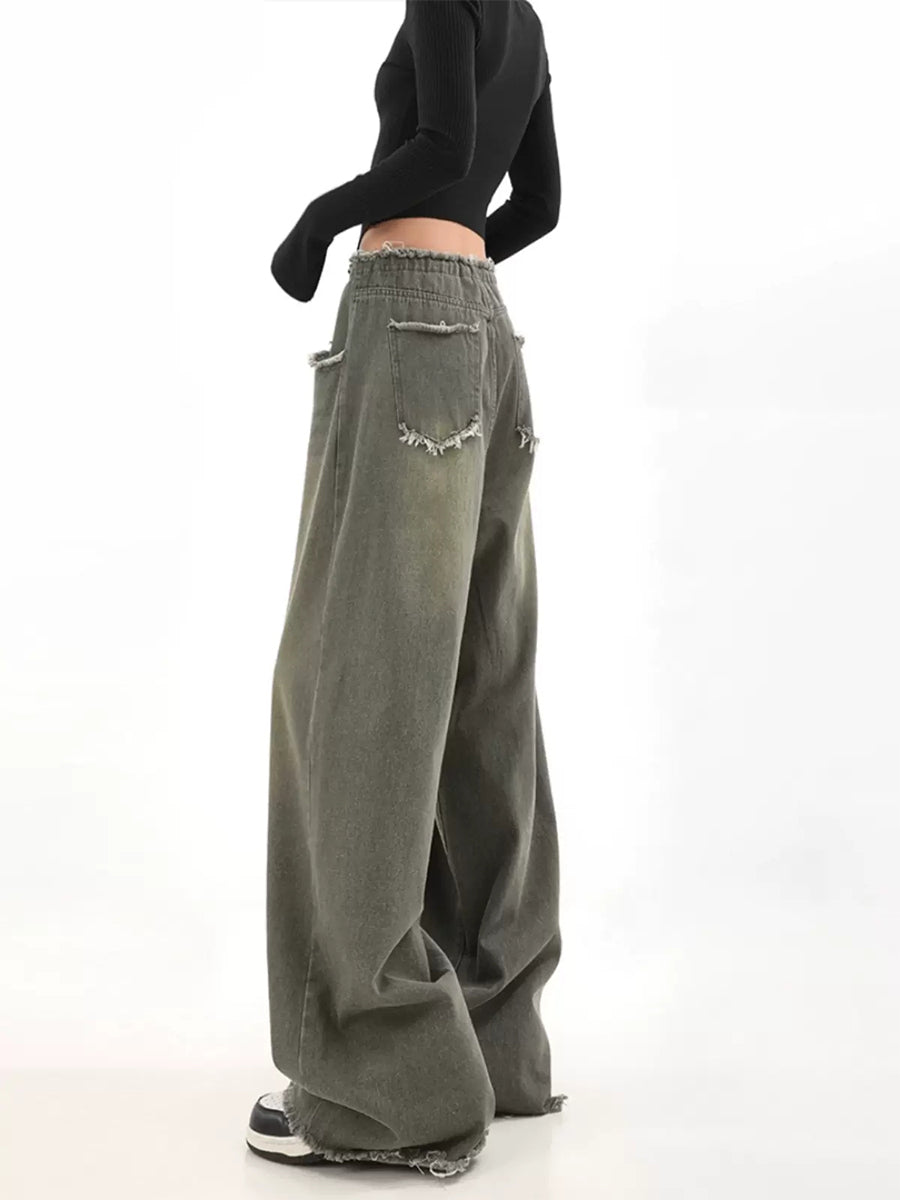 Loose Straight Raw Edge Denim Jeans
