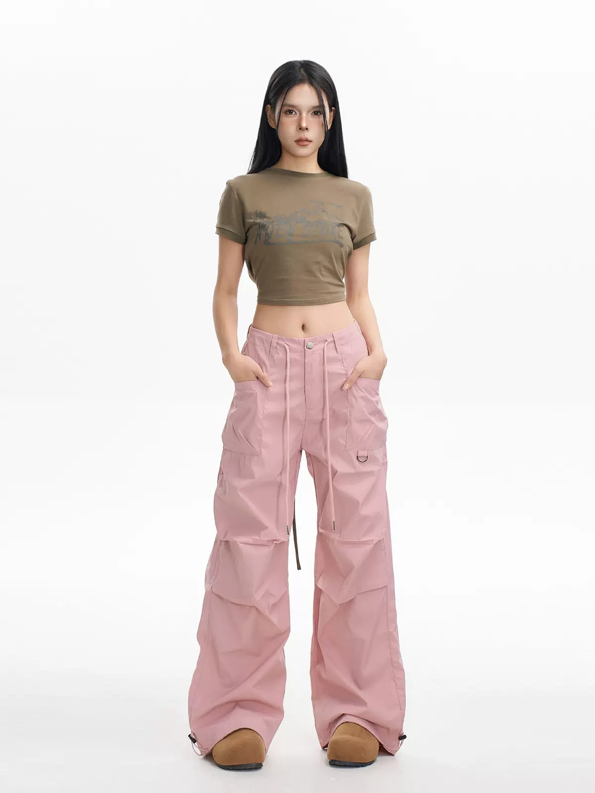 New Casual Pink Loose Drawstring Sports Pants