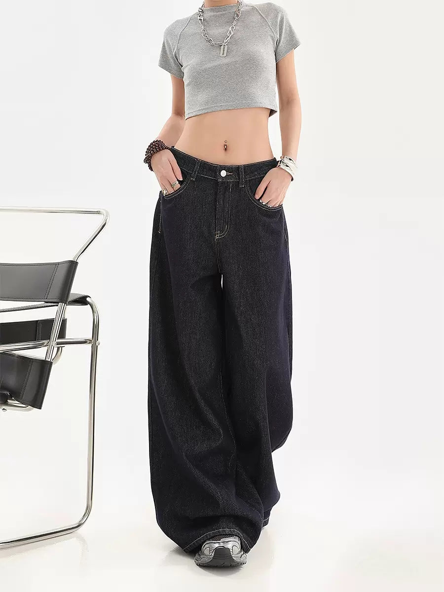 Solid Color Straight High Waist Loose Jeans