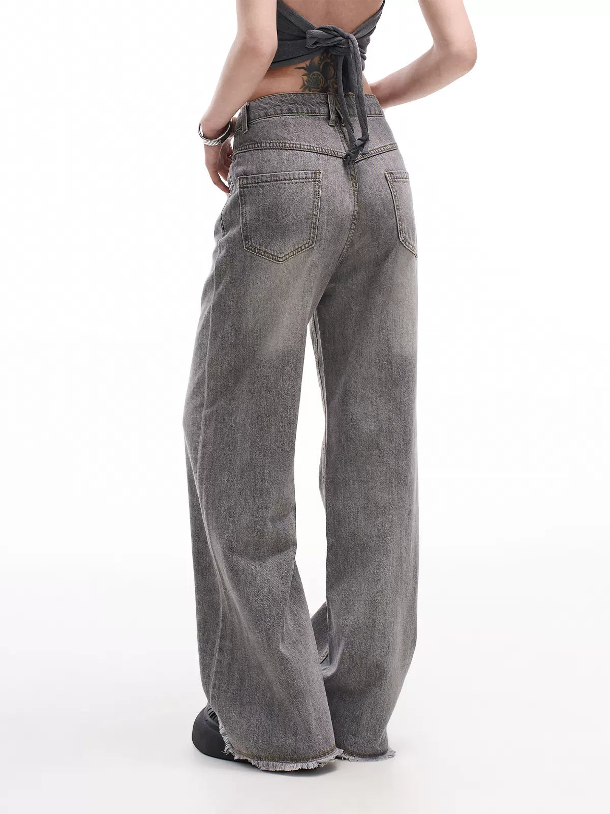 High Waisted Loose Raw Hem Jeans