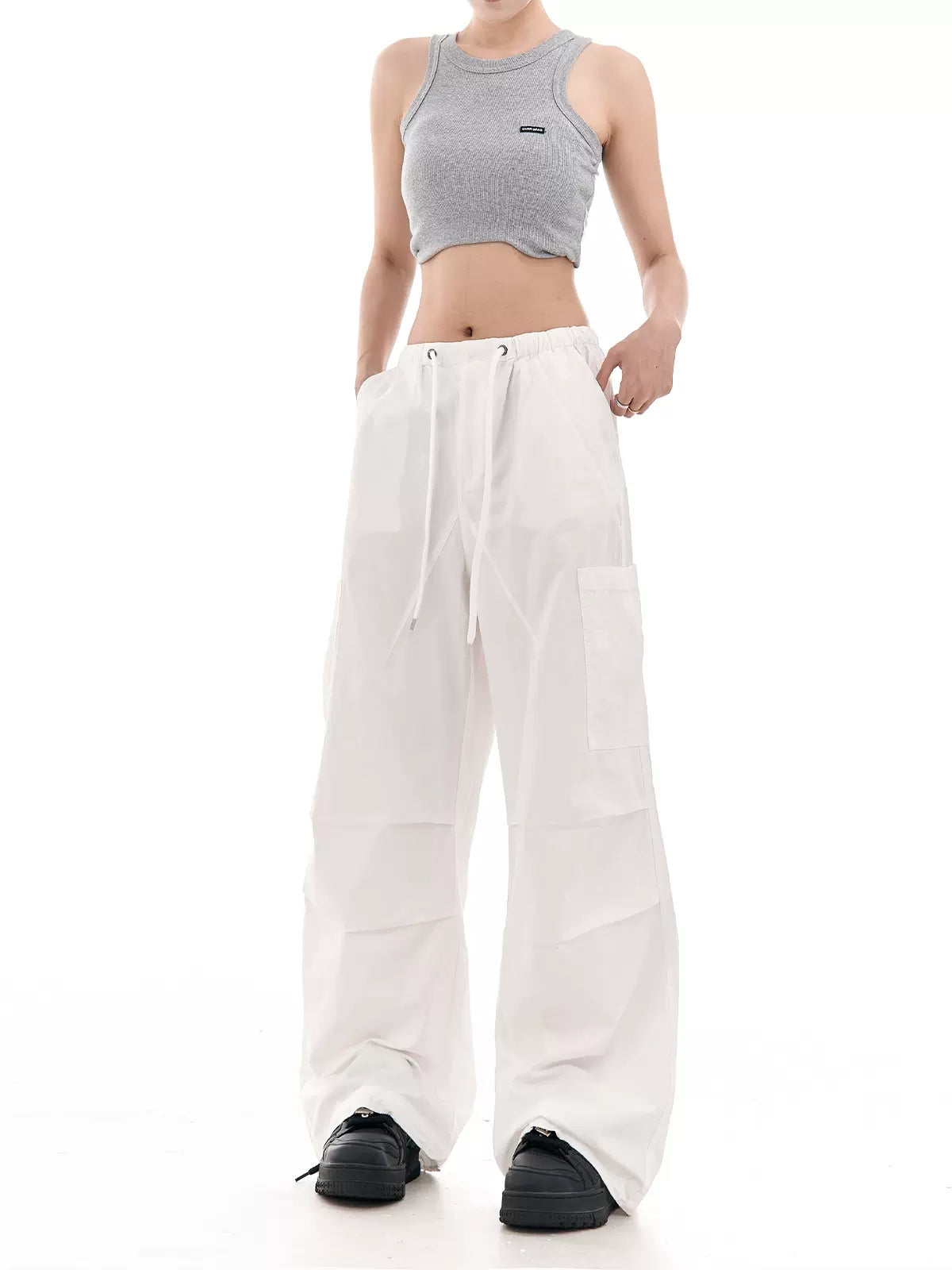 Solid Color High Waist Loose Casual Drawstring Pants