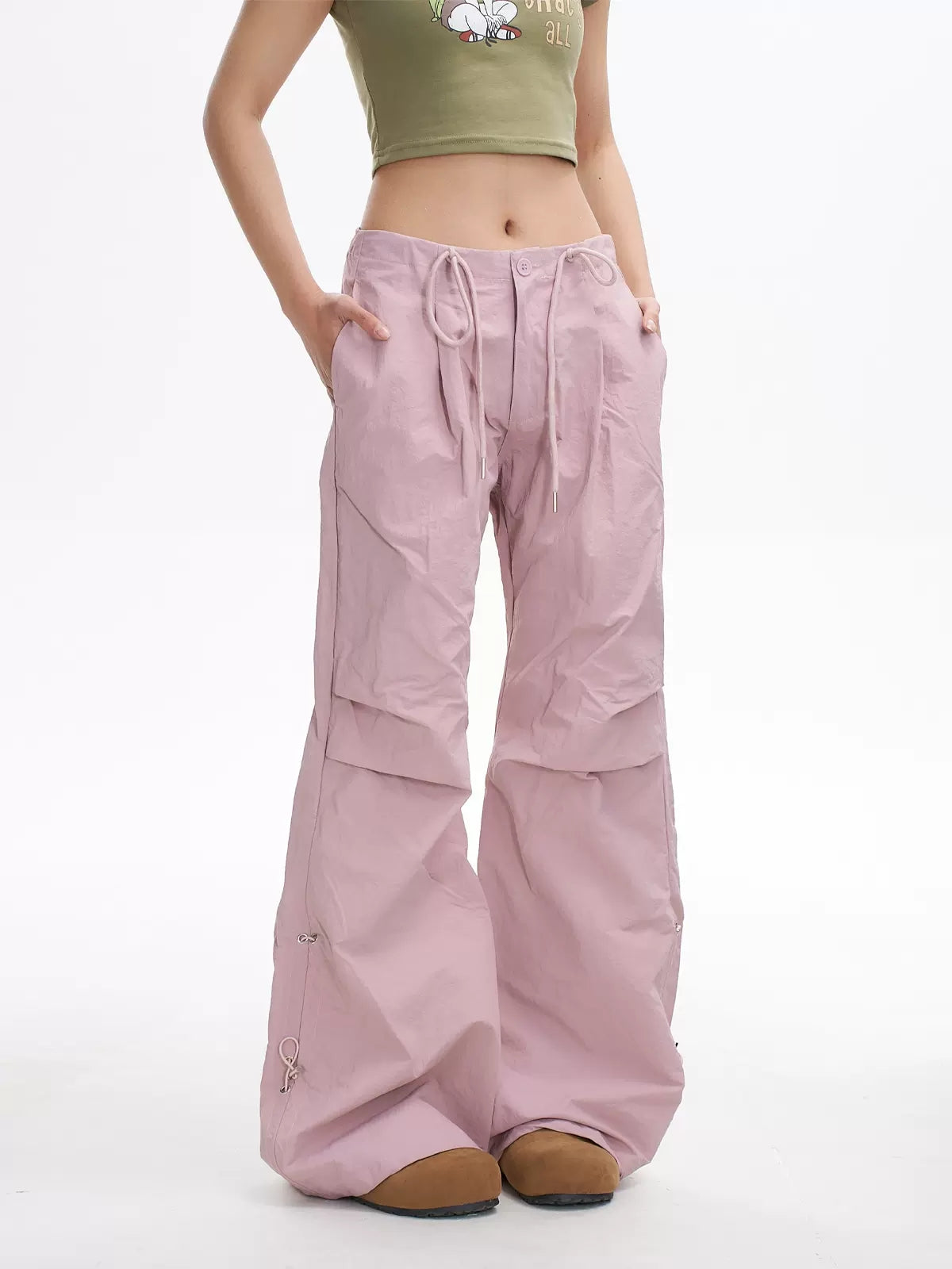 Casual Pink Loose Drawstring Sports Pants