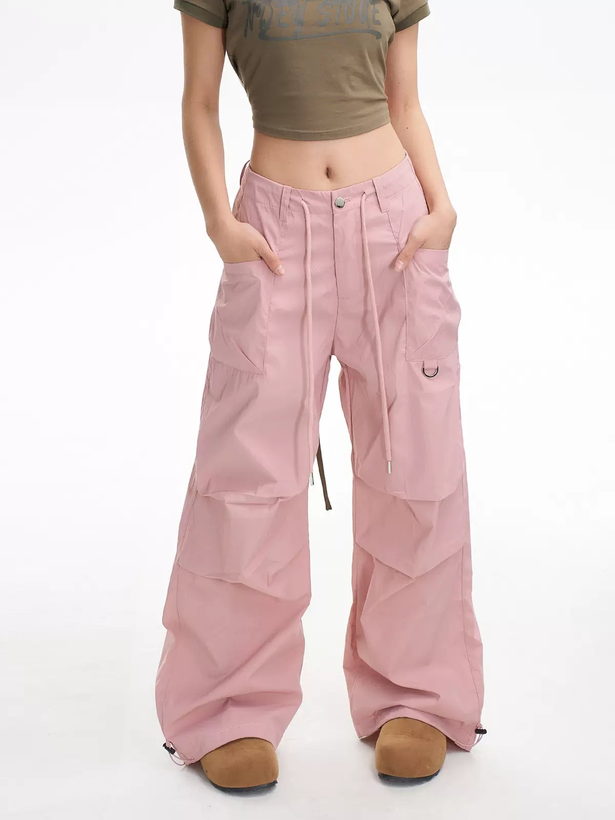 New Casual Pink Loose Drawstring Sports Pants