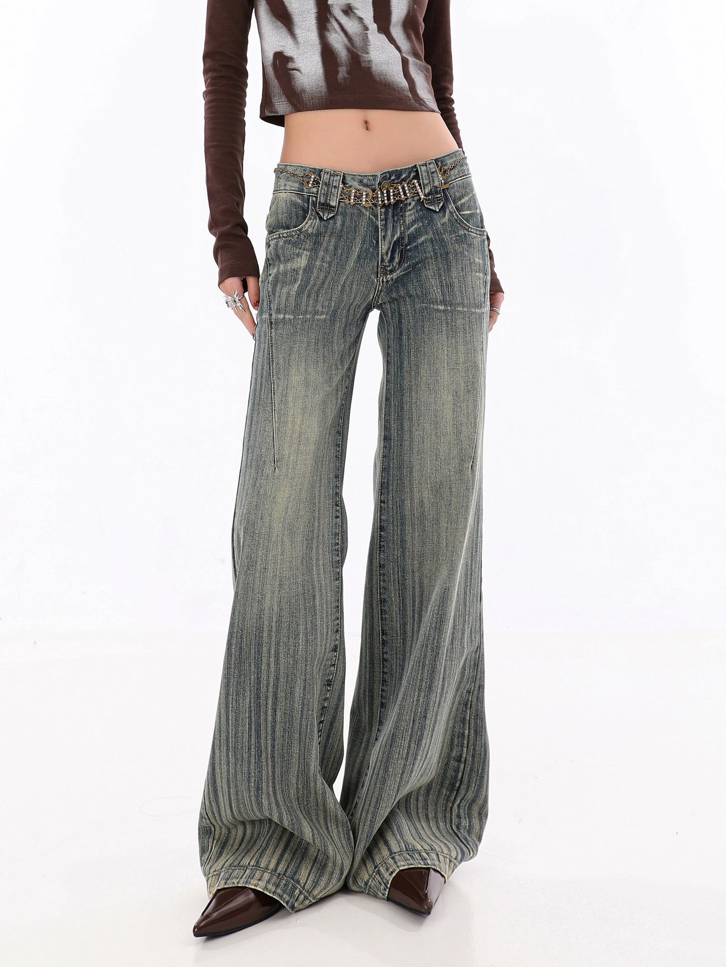 Vintage Modern Striped Denim Slim Fit Jeans