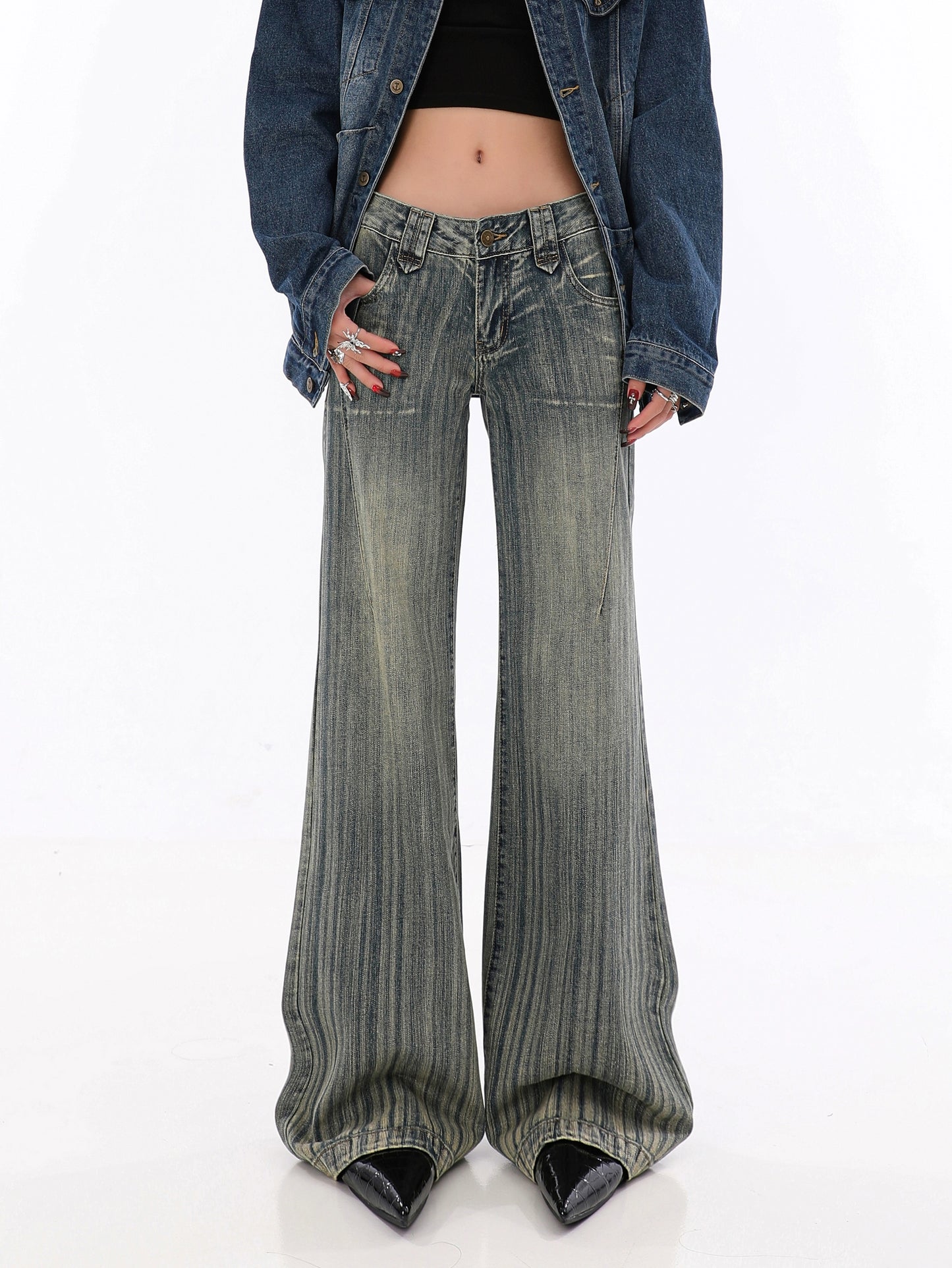 Vintage Modern Striped Denim Slim Fit Jeans