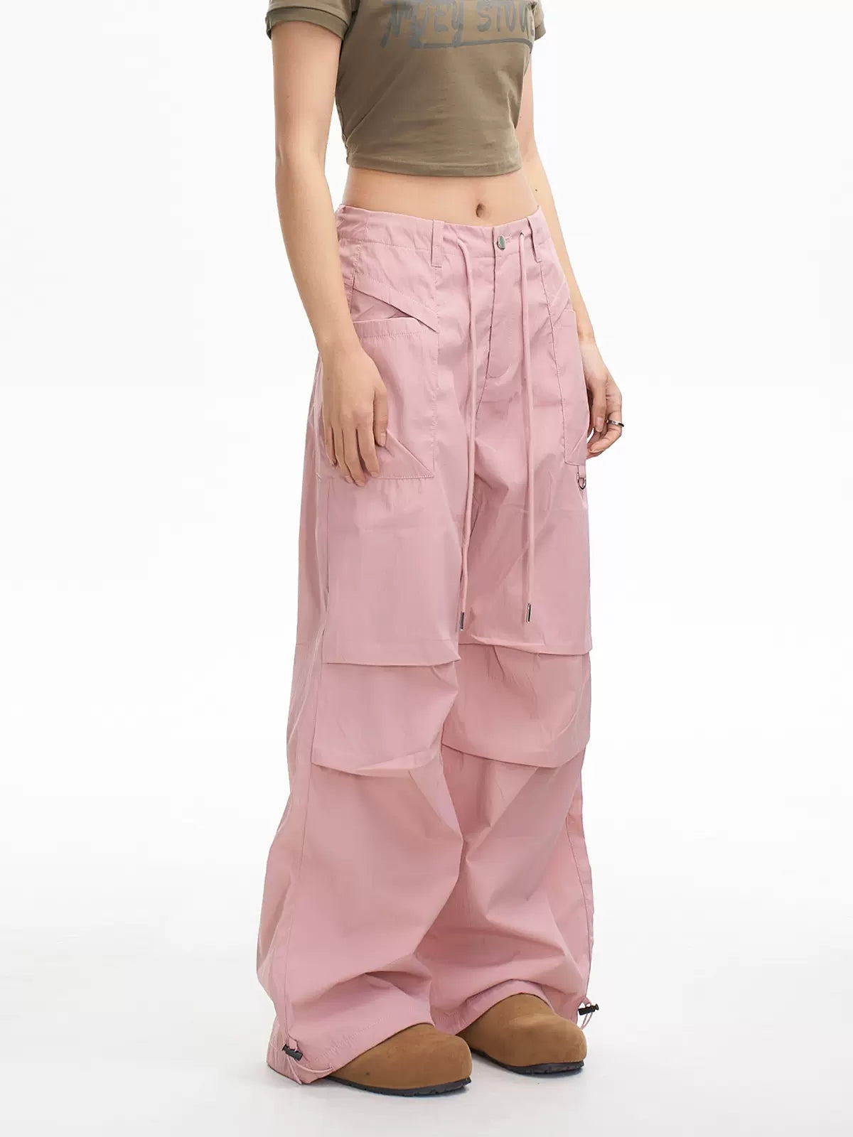 New Casual Pink Loose Drawstring Sports Pants