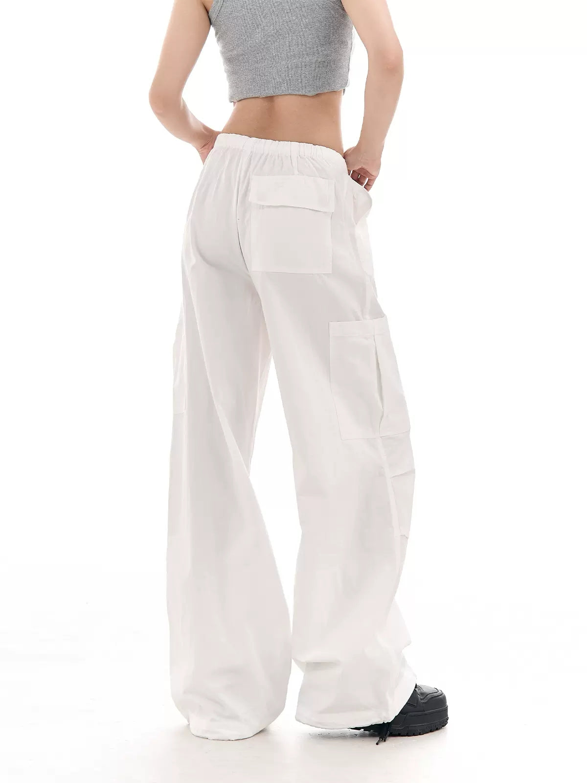 Solid Color High Waist Loose Casual Drawstring Pants