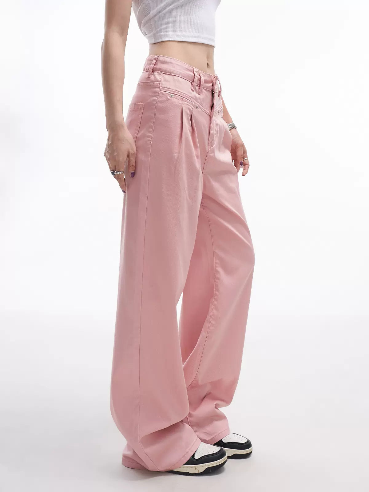 Solid Color Tencel Thin Loose High Waist Suit Pants