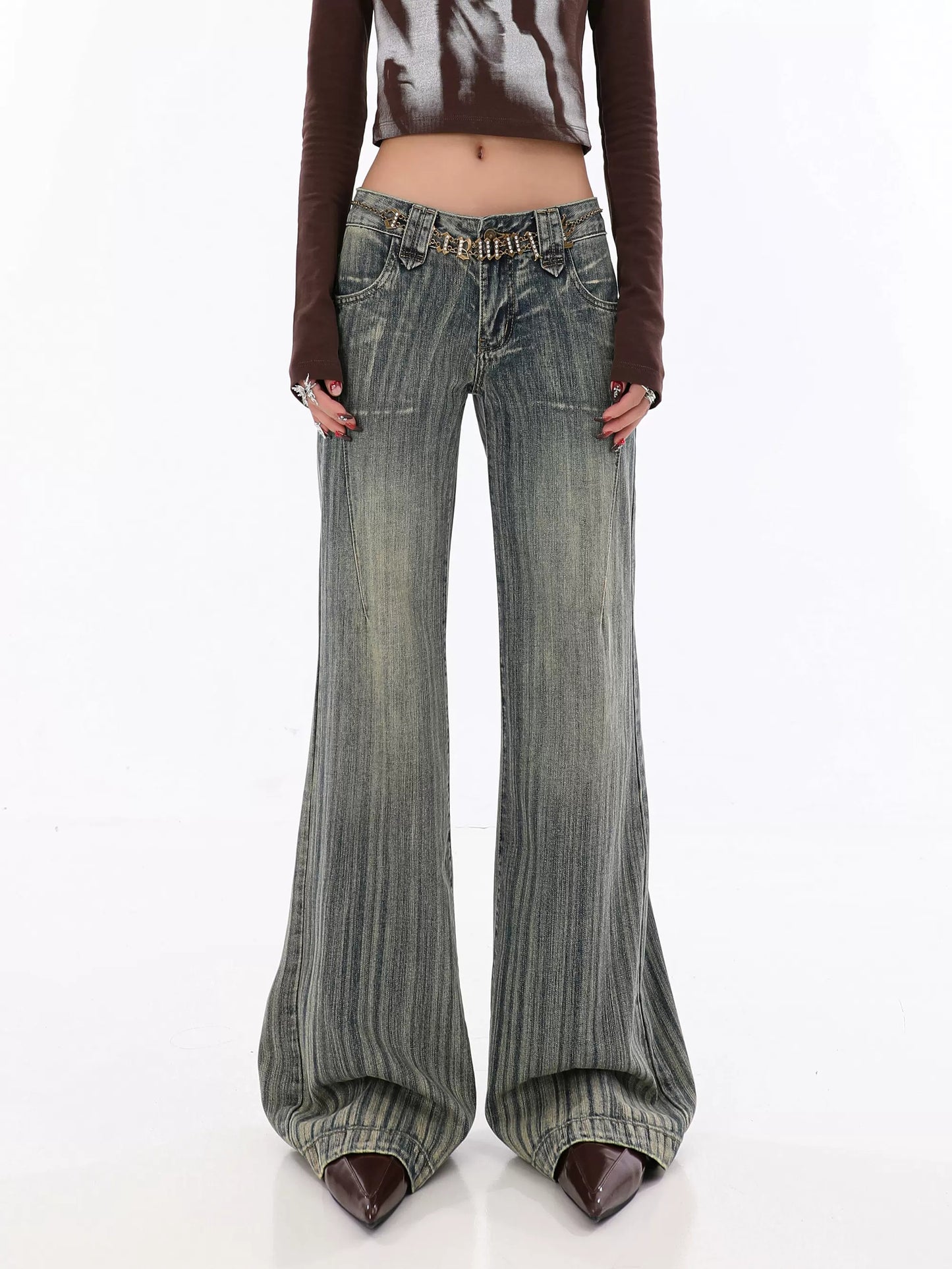 Vintage Modern Striped Denim Slim Fit Jeans