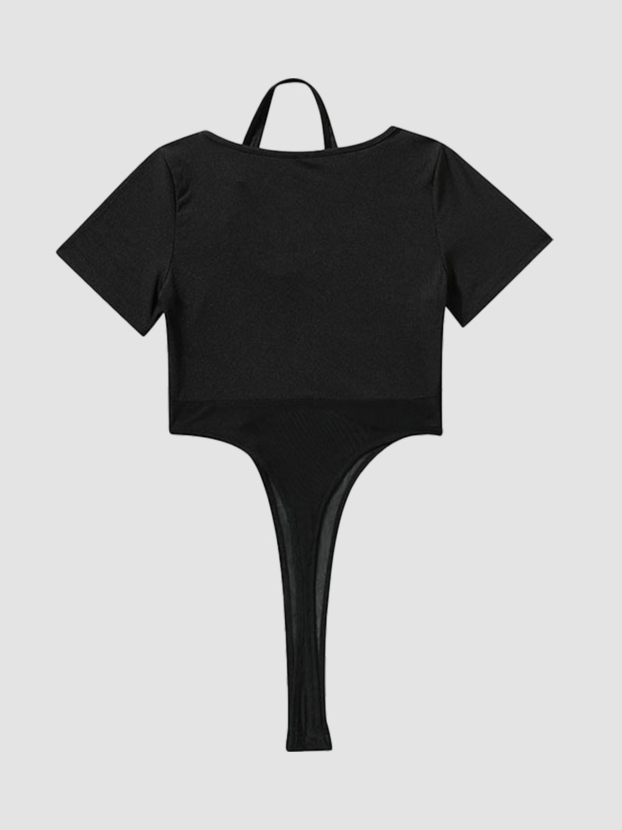 Solid Color Fake Two-Piece Onesie Top