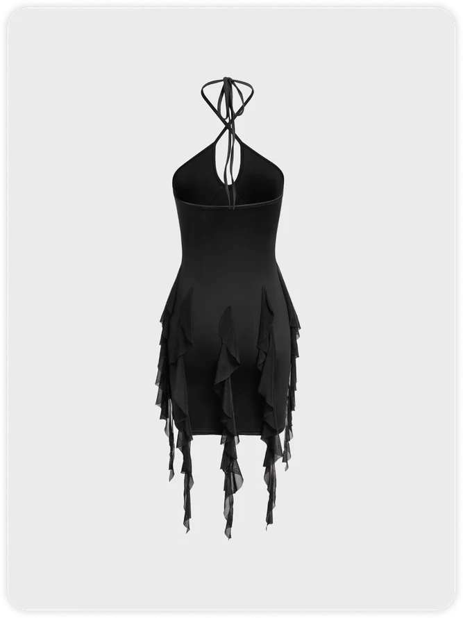 Black Ruffle Lace Mini Dress