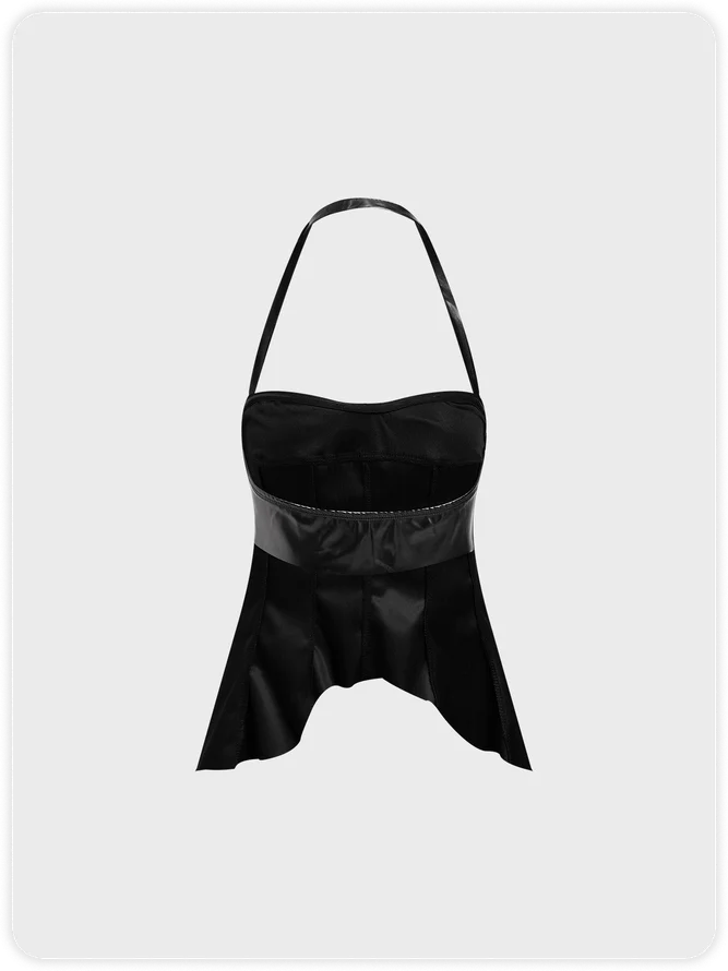 PU Irregular Hem Halter Crop Top