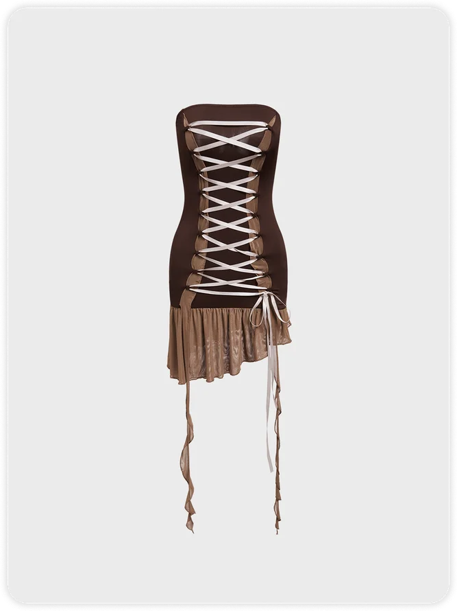 Brown Tie-up Dress Mini Dress