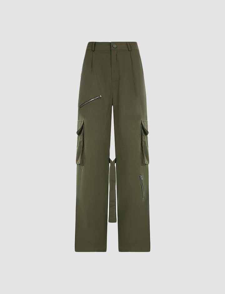 Solid Color Pocket Patched Cargo Pants