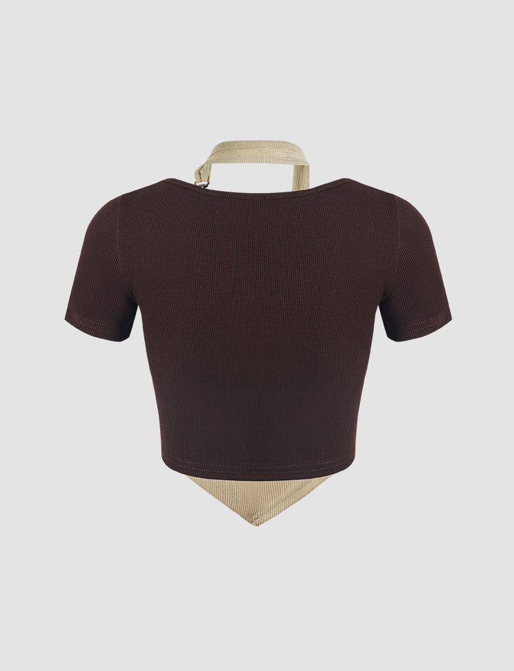 Asymmetric Color Collision Fake Two-piece op