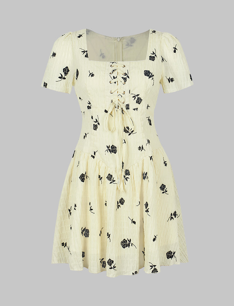 Floral Lace-up Corset Dress