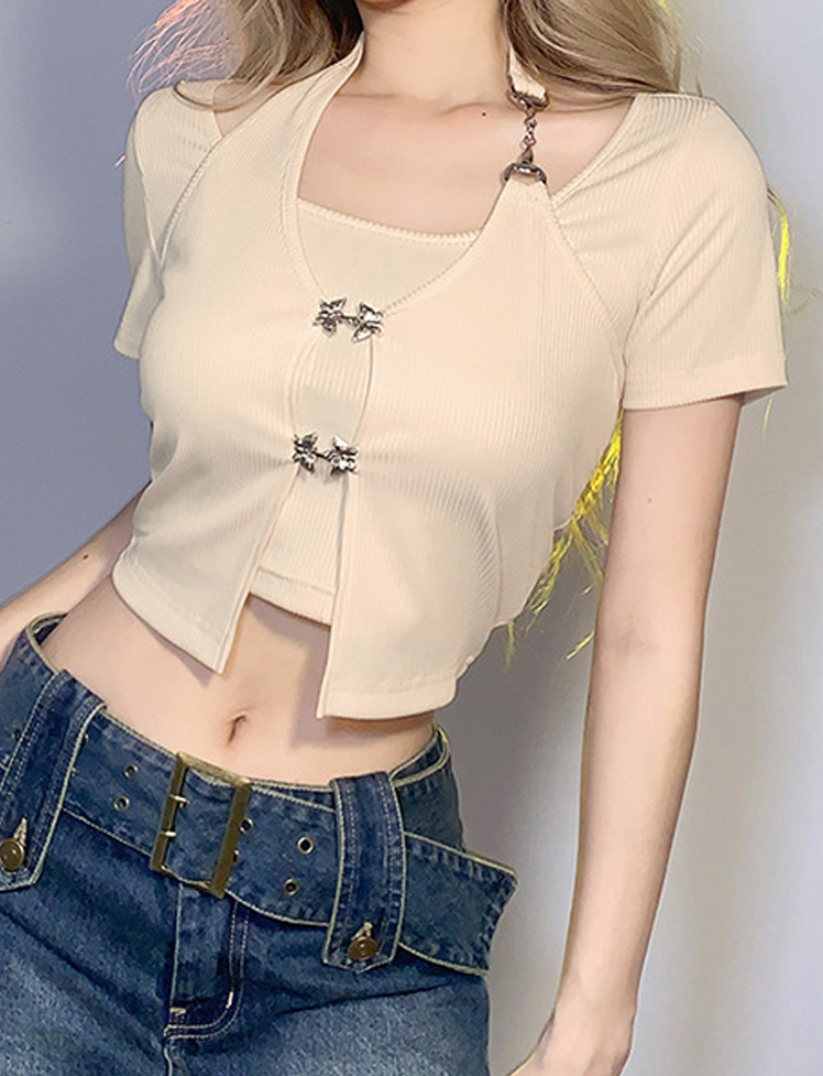 Metal Butterfly Crop Top