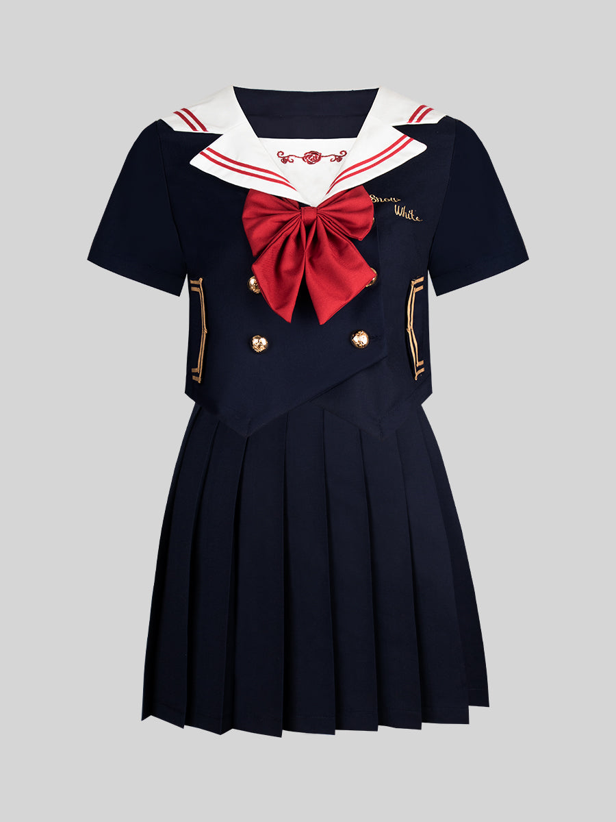 JK Uniform Badge Top + Pleated Skirt Set