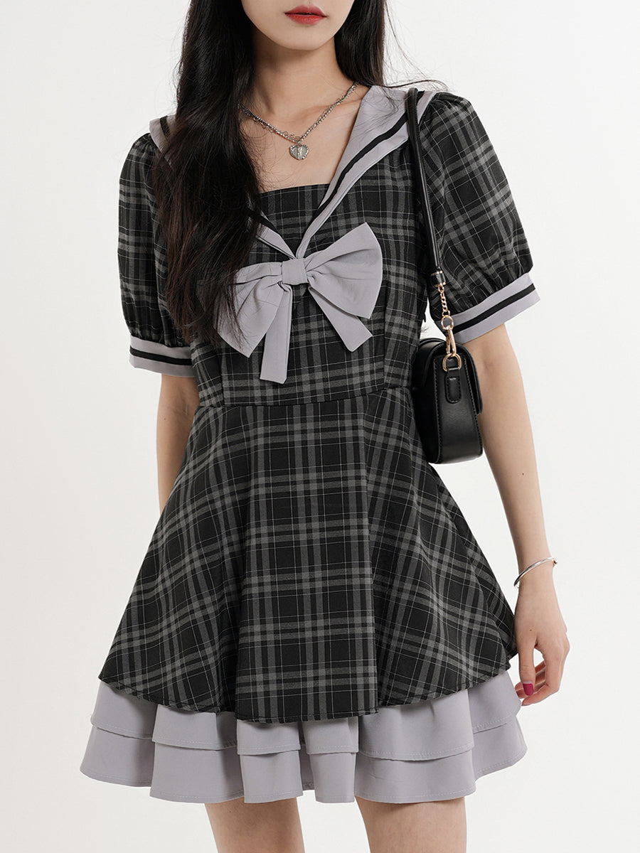 Bow Tie Plaid Dress